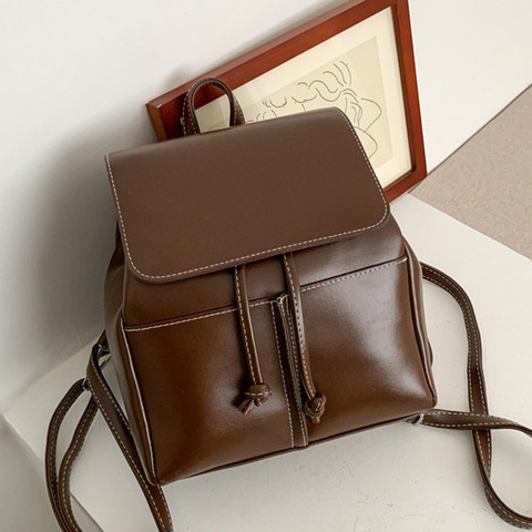 Mode femmes sac à dos en cuir PU sac d'école petit cartable pour adolescentes cordon sacs à dos dames sac à dos bolsa noir ► Photo 1/6