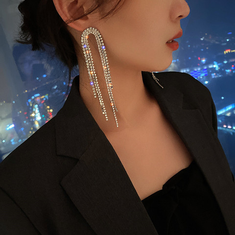 FYUAN mode longue gland cristal boucles d'oreilles goutte pour les femmes géométrique pleine strass boucles d'oreilles déclaration bijoux cadeaux ► Photo 1/6