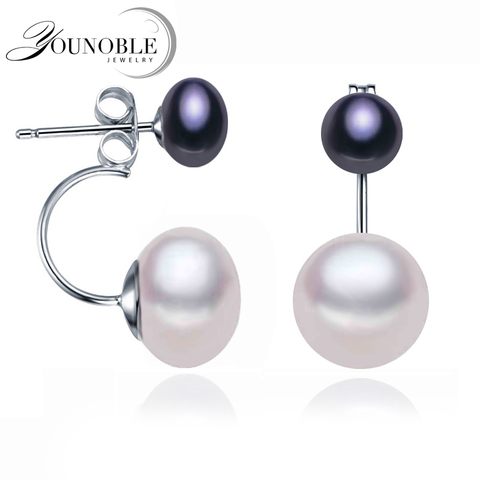 Boucles d'oreilles en perles naturelles bijoux S925 en argent Sterling véritable blanc noir Double perle boucles d'oreilles fête ► Photo 1/6