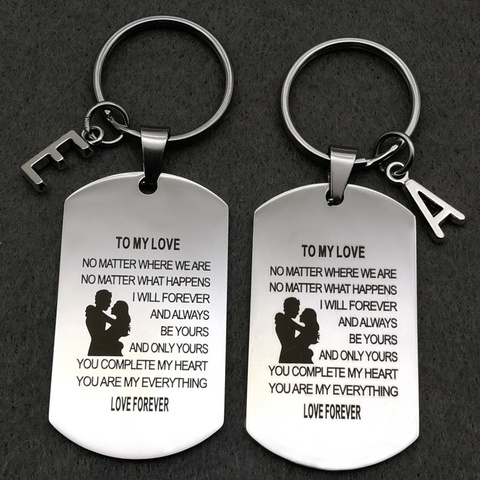 Porte-clés de Couple en acier inoxydable, pendentif de Couple, cadeau pour petit ami, petite amie, fiançailles, mari et femme ► Photo 1/5