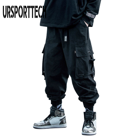 URSPORTTECH 2022 noir Cargo pantalon hommes Hip Hop automne Harem pantalon Streetwear Harajuku survêtement pantalon de survêtement coton pantalon homme ► Photo 1/6