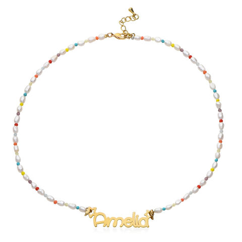 Nom personnalisé perle naturelle en acier inoxydable nom collier pendentif à la main femmes collier cadeau de noël pour les filles 2022 nouveau ► Photo 1/6