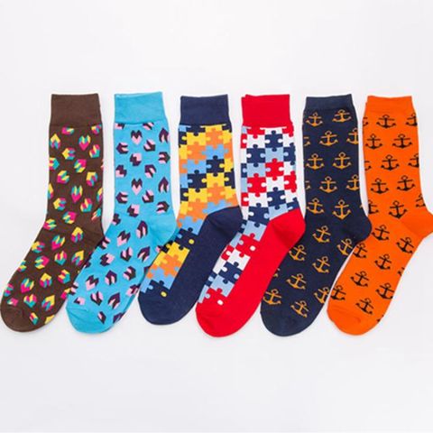 Mode couleur hommes chaussettes classique belle géométrique Puzzle heureux voile ancre motif unisexe approprié automnlovers coton chaussettes ► Photo 1/6