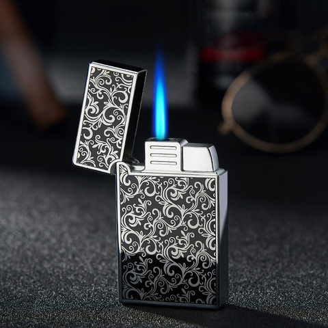 Briquet Jet gaz Butane pour cigare, métal, coupe-feu bleu 1300 C, accessoires pour cigarettes ► Photo 1/6