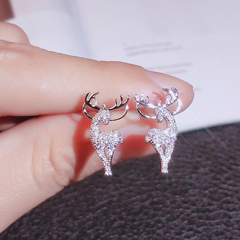 Nouvelles boucles d'oreilles en forme de cerf et d'élan pour femmes, ornements de noël créatifs et élégants, en cristal, bijoux à la mode, cadeau de noël ► Photo 1/6