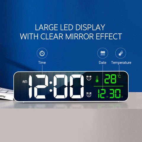 LED numérique réveil montre pour chambres Table numérique Snooze électronique USB miroir de bureau horloges maison Table décoration ► Photo 1/6