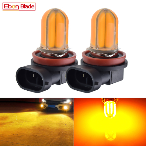 Ampoule antibrouillard pour voiture H8 H11 H16 JP | 2 pièces, jaune Orange ambre, coque en Silicone COB 48 SMD feu de conduite, 12V DC ► Photo 1/6