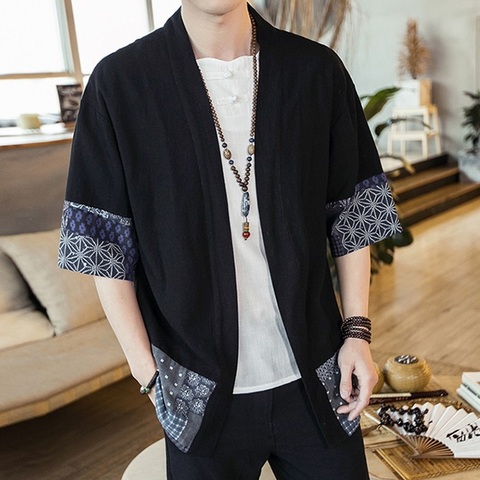 Kimono japonais pour hommes, Cardigan Streetwear Yukata Haori, chemise pour hommes, vêtements traditionnels samouraï japonais 4xl 5xl ► Photo 1/5