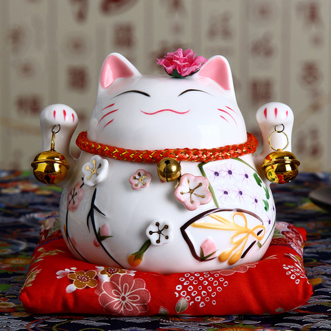 Chat porte-bonheur japonais en céramique, Maneki Neko, 4.5 pouces, ornements pour la maison, cadeaux d'affaires, artisanat Feng Shui ► Photo 1/6