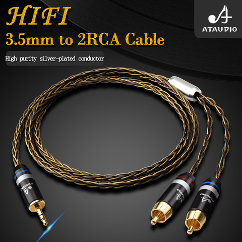 ATAUDIO hifi 3.5mm à 2rca câble haut de gamme plaqué argent amplificateur de téléphone portable interconnecter 3.5 Jack à câble RCA ► Photo 1/5