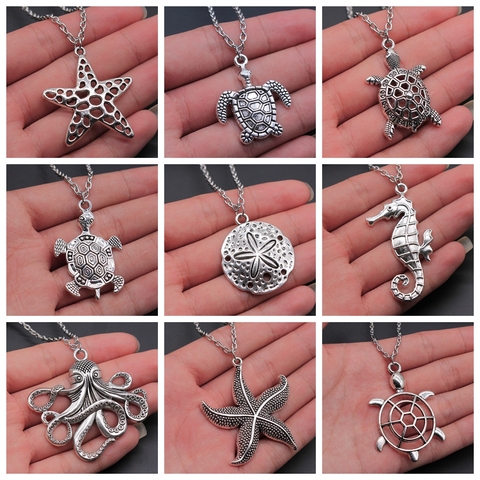 Bijoux d'été pendentif vie Marine collier pendentif animaux de mer collier étoile de mer dauphin crevette tortue de mer poulpe colliers ► Photo 1/1