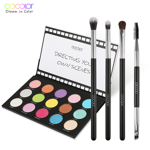 Docolor-Palette de fards à paupières avec scène à paillettes, 15 couleurs, Nude, 4 pièces de pinceaux de maquillage pour les yeux, Kit d'outils cosmétiques ► Photo 1/6