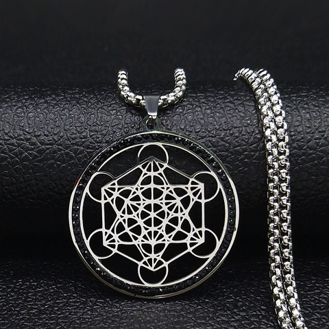 Collier avec chaîne en cristal, en acier inoxydable, Yoga hindou, bouddhisme, fleur de vie, bijou de couleur noir argent pour femmes ► Photo 1/6