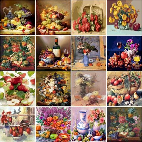 Gatyztoire – peinture à l'huile par numéros de fleurs pour adultes, bricolage, décor sans cadre pour la maison, peinture acrylique aux fruits peinte à la main G ► Photo 1/6