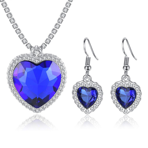 Collier en cristal, boucles d'oreilles, ensemble de bijoux de fête, tendance en forme de cœur, couleur argent, en cuivre, ensembles de bijoux de fête pour femmes ► Photo 1/6