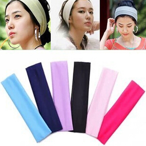 Bandeau de Yoga élastique absorbant la transpiration, 1 pièce, couleur bonbon, accessoires de cheveux simples décontractés, pour femmes et filles, couleur unie, sport ► Photo 1/6