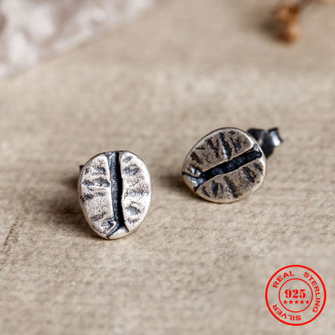 925 en argent Sterling café grains boucles d'oreilles hommes Punk boucles d'oreilles Vintage fête de mariage bijoux en argent pour les filles femmes bijoux ► Photo 1/6