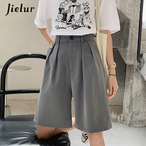 Jielur vert gris noir pantalon femme été ample décontracté 2022 nouveau taille haute pantalon court S-XXL jambe large demi pantalon femmes bas ► Photo 1/6