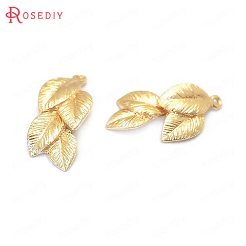 Pendentifs de couleur feuille d'arbre en laiton, breloques, 10 pièces 16x8MM 24K, pendentifs, fournitures de fabrication de bijoux, accessoires de trouvailles, Diy, 37619 ► Photo 1/4