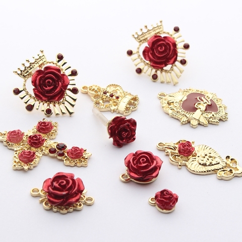 Or en alliage de Zinc Rose fleur couronne croix breloques boucles d'oreilles connecteurs de Base 6 pièces/lot pour bricolage bijoux boucles d'oreilles faisant des accessoires ► Photo 1/5