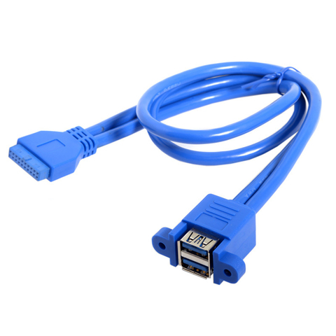 Adaptateur de câble pour carte mère avec vis de 50cm, double USB 3.0 A femelle, 2 ports vers USB 3.0 20 broches 19 broches femelle ► Photo 1/5