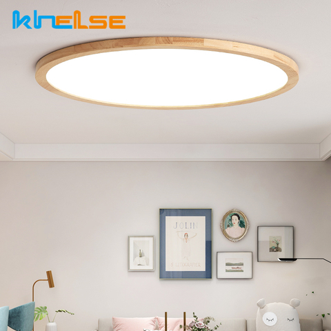 Moderne en bois Led plafonnier rond Ultra-mince Surface monté lampes salon couloir télécommande Dimmabe plafonniers ► Photo 1/6