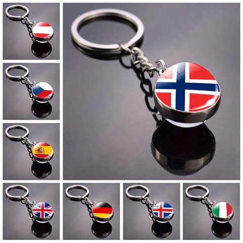 Porte-clés, drapeau National de pays européens, pendentif boule de verre Double face, drapeau autrichien italie Portugal norvège danemark espagne ► Photo 1/6