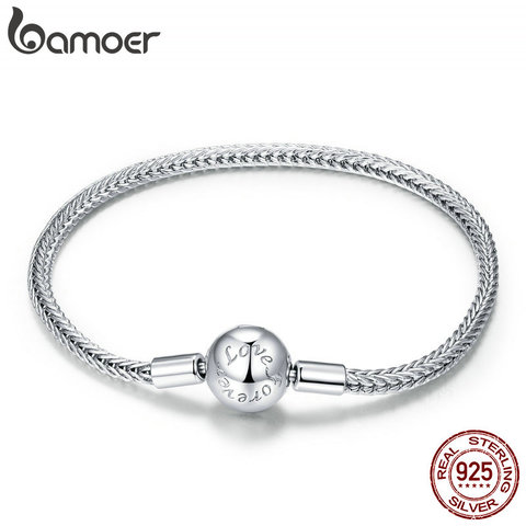 Bamoer authentique 925 en argent Sterling serpent Bracelet à breloques avec Bracelet de base Simple chaîne de sécurité Bracelets à faire soi-même SCB201 ► Photo 1/6