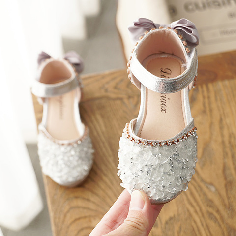 Nouveaux Enfants Chaussures En Cuir Filles Chaussures De Mariage Enfants Princesse Sandales Paillettes Arc Filles Décontracté Chaussures de Danse Plat Sandales E462 ► Photo 1/6