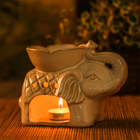 Encensoir en céramique d'éléphant thaïlandais, lampe à huile essentielle, brûleur créatif bougeoir, décoration d'hôtel et de maison ► Photo 1/6