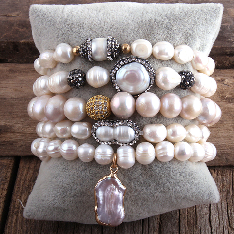 RH Bracelet en perles pour femmes, style Boho, 5 pièces, perles d'eau douce, brins, bijoux cadeau, collection livraison directe ► Photo 1/5