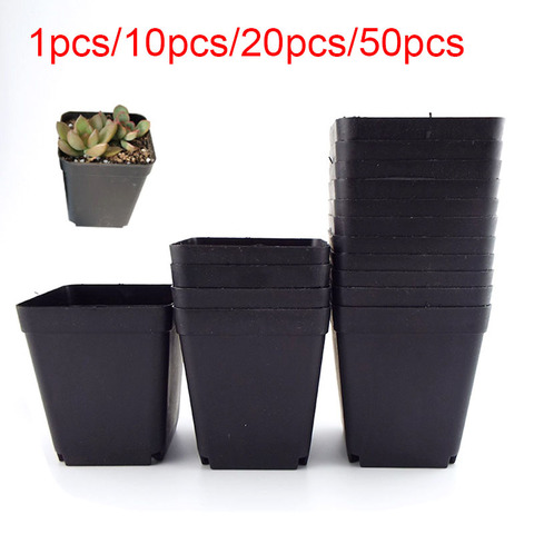Pot de fleurs en plastique 8x7x5 CM, petits Pots carrés créatifs pour plantes succulentes, décor de jardin noir ► Photo 1/6