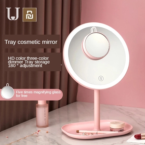 Youpin Jordan & Judy miroir de maquillage à LED contrôle tactile LED lumière de remplissage naturelle cosmétique vanité miroir Base de rangement avec loupe ► Photo 1/6