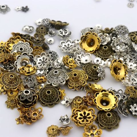 Bouchons de perles d'espacement en métal, couleur or argent tibétain, 150 pièces, assortiment de colliers, accessoires, vente en gros, bijoux à bricoler soi-même pièces ► Photo 1/5