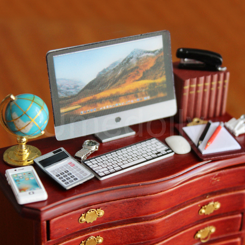 Mini ordinateur + souris + clavier + livre, échelle 1/12, 1 pièce, modèle de papeterie pour maison de poupée Miniature, accessoires de mobilier de salle d'étude ► Photo 1/6