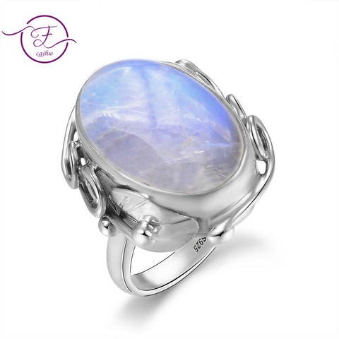 Bagues en pierre de lune naturelle en argent Sterling 925, bague avec de grandes pierres, pierres précieuses ovales, vente en gros, pour hommes et femmes ► Photo 1/6