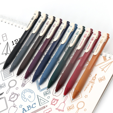 Stylos à encre Gel de couleur rétro à séchage rapide, 0.5mm, Vintage pour journal intime, carte cadeau de bricolage, coloriage, dessin, fournitures scolaires et de bureau ► Photo 1/6