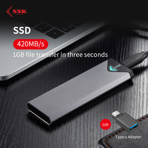 SSK-disque dur M.2 NGFF, capacité externe boîtier SSD, pour ordinateur portable, tablette et PC, type-c, avec 128 go, 256 go, 512 go, 1T, boîtier SSD, 2280 ► Photo 1/6