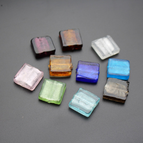 Perles de verre carrées en aluminium multicolores, 10 pièces par lot, 20mm, pour bijoux, artisanat, bricolage ► Photo 1/6