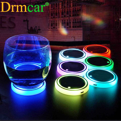 2X voiture LED support de verre automobile intérieur dôme lampe USB porte-boissons anti-dérapant Mat produit ampoule Multi coloré atmosphère lumières ► Photo 1/6