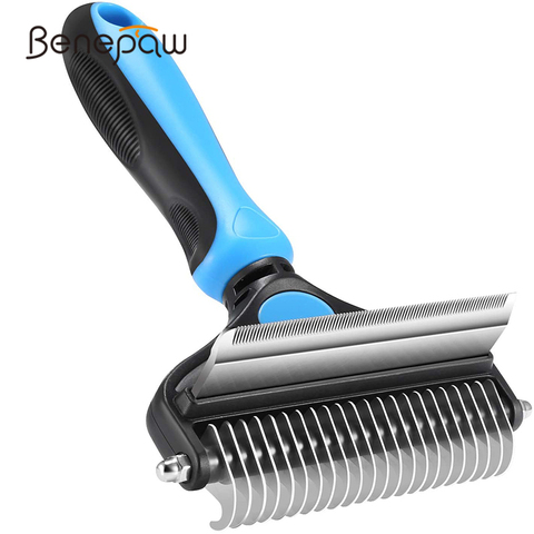 Benepaw professionnel chien peigne râteau 2 en 1 sûr Double face confortable poignée animal toilettage brosse pour tapis enchevêtrement enlever ► Photo 1/6