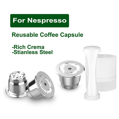 Pour les tasses à expresso d'acier inoxydable de Capsule rechargeable de Nespresso dosettes réutilisables de café avec l'outil de dosage de bourreur pour le contact de Lattissima ► Photo 1/6