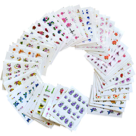 55 feuilles Glitter Bling Ongles Autocollants Nail Art Transfert De L'eau De Fleur Stickers Beauté Feuille Wraps Manucure Décor Accessoires LABJC55 ► Photo 1/6