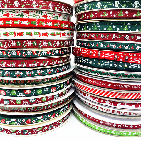 5 Yards 10mm ruban de noël imprimé gros-grain rubans pour emballage cadeau décoration de mariage cheveux arcs bricolage ► Photo 1/6