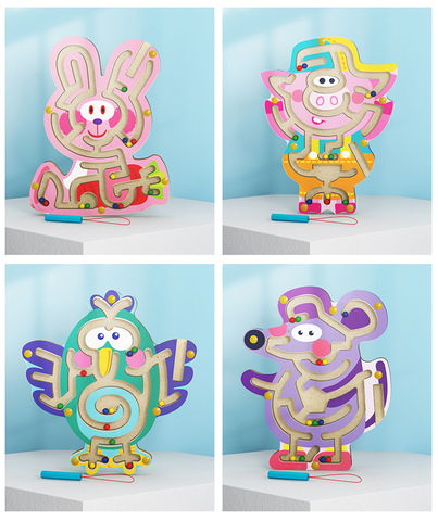 Enfants en bois puzzle Montessori apprentissage précoce dinosaure animal labyrinthe magnétique puzzle enfants intelligence logique jouets éducatifs ► Photo 1/6