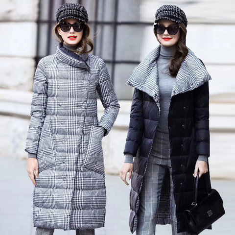 Veste en duvet de canard pour femme, manteau Long et épais à carreaux Double face, grande taille, Parka chaude pour femme, vêtements Slim, 2022 ► Photo 1/6