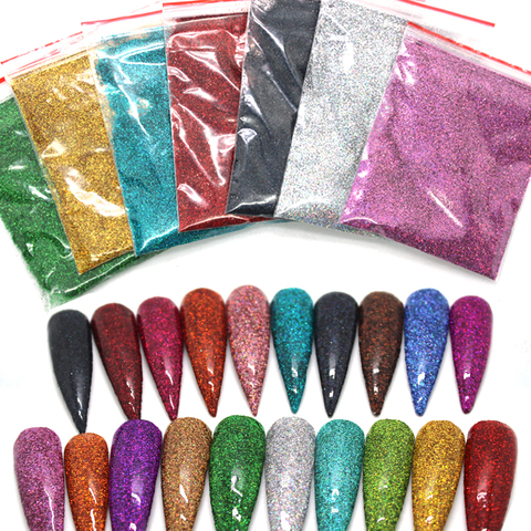 Poudre scintillante holographique pour ongles, 0.2mm, 10 g/paquet, 26 couleurs, pour décoration et Nail-Art ► Photo 1/6