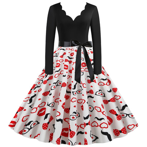 Robe Pinup noire à manches longues et col en V pour femme, tenue de soirée Vintage, Rockabilly, Sexy, 3XL ► Photo 1/6