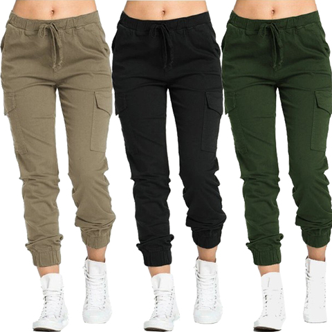 Pantalon Cargo solide pour femmes 2022 automne laçage décontracté cordon taille haute pantalon pantalon Fitness survêtement Hip Hop pantalon ► Photo 1/6