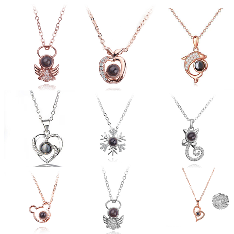 Or Rose 100 langues je t'aime Projection pendentif collier pour femmes bijoux amour mémoire collier de mariage saint valentin ► Photo 1/6